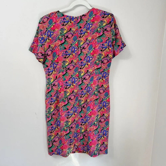 Vtg Y2K Robbie Bee Silk Floral Shift Dress 12 Red Lined Short Sleeve Knee Length - Picture 6 of 7